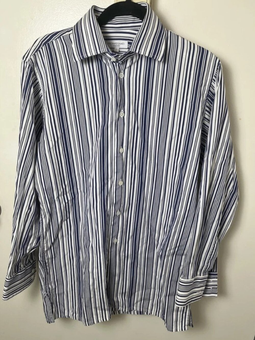 Richard James Savile Row Blue White Striped Button Up Shirt Men's 16 41